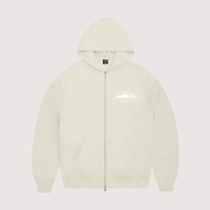 Corteiz Island Puff Print Zip Hoodie Off White