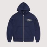 Island Puff Print Zip Hoodie Navy Limited