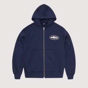 Island Puff Print Zip Hoodie Navy Limited