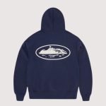 Island Puff Print Zip Hoodie Navy Limited