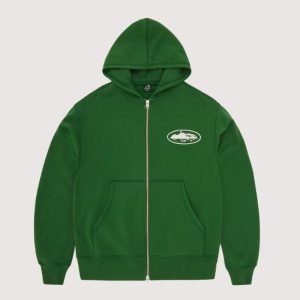 Island Puff Print Zip Hoodie Green Sale Stock