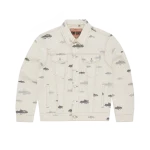 Corteiz Alcatraz Pattern Denim Jacket Cream