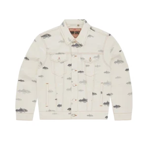 Corteiz Alcatraz Pattern Denim Jacket Cream